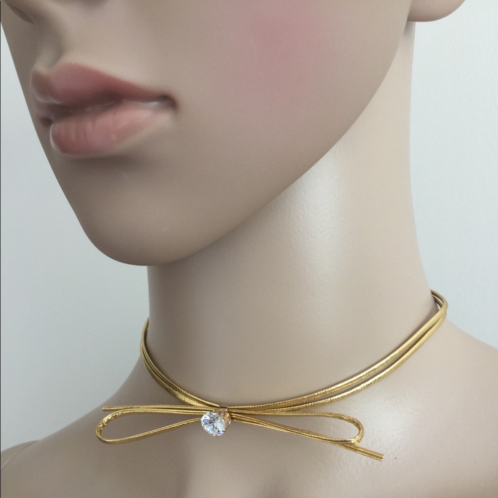Golden bow choker rhinestone